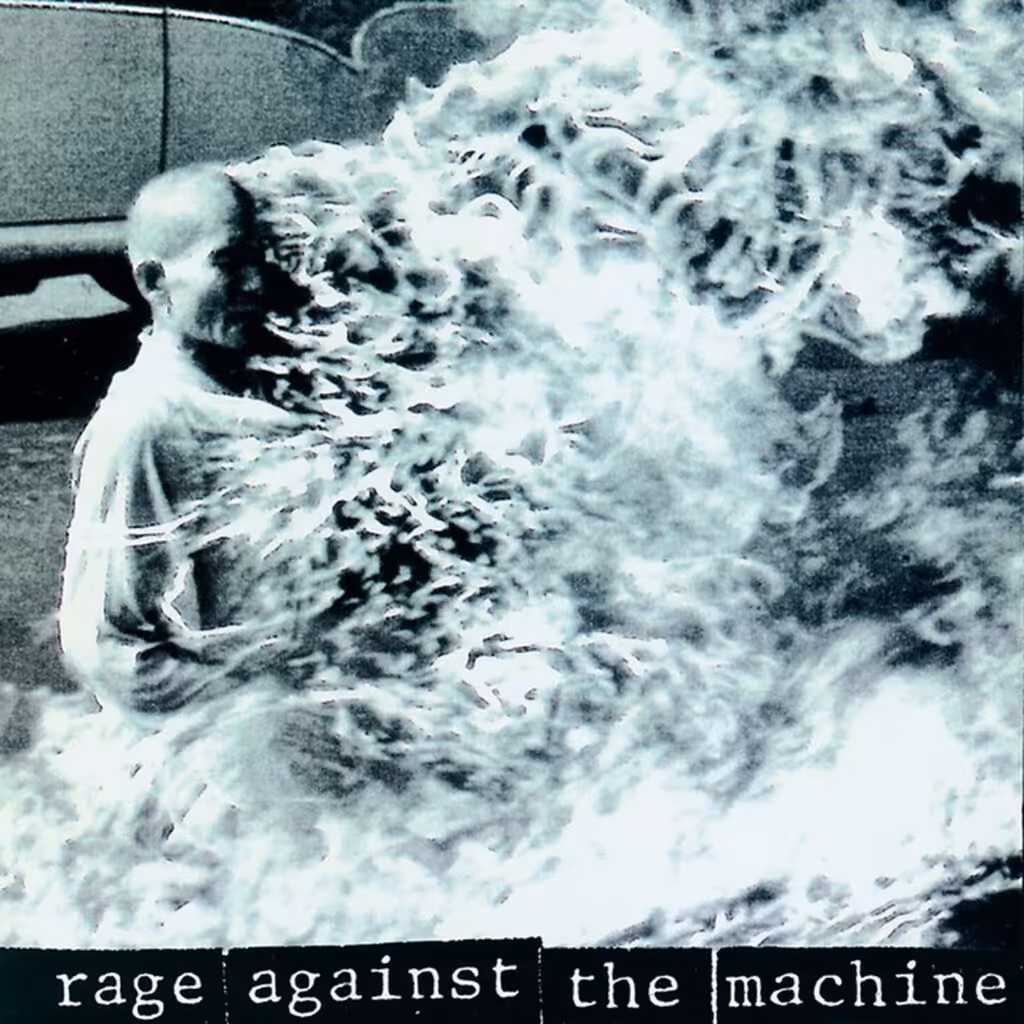 Sleeve of Rage Against the Machine, 1992: Malcolm Browne's Pulitzer Prize-winning photograph of Thich Quang \u0110uc's self-immolation in Saigon, 1963.